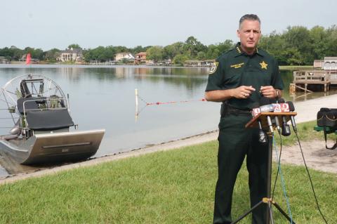 Sheriff Dennis Lemma speaks to the media about boating safety and increased patrols on Seminole County’s waterways. 