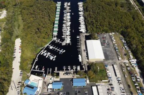 An aerial photogrpah shows Boat Tree Marina along the St. Johns River (above). 