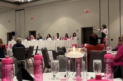 Moderator Jackie Atkinson (right) speaks at the Breast Decisions Conference this week about breast cancer.