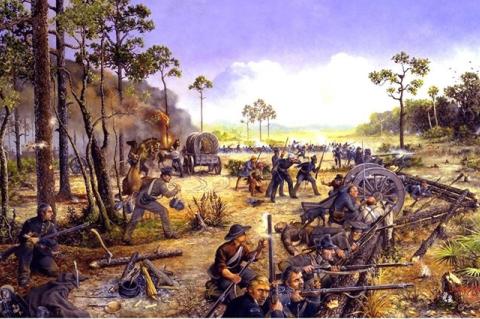 The Battle of Camp Monroe, during the longest and most costly “Indian War” in U.S. history, is shown above.