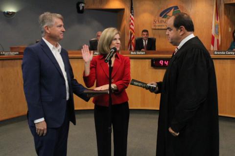 Former School Board chair Amy Lockhart was sworn in as the District 4 Commissioner Tuesday morning.