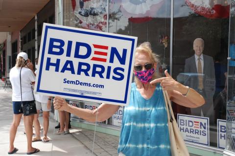 Joanne Ritter of Sanford (above), a licensed mental health counselor, at Biden’s headquarters.