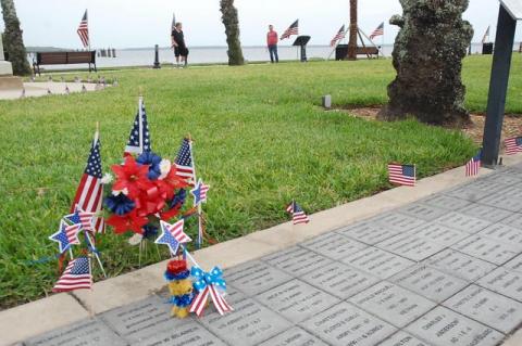 Small memorial displays, as well as flags provided by the City of Sanford, lined Veterans Memorial Park in lieu of Monday’s Memorial Parade and Veteran Remembrance Ceremony. 