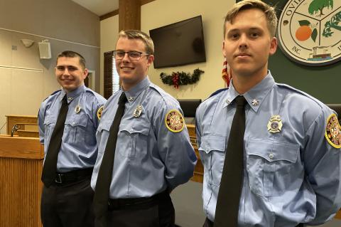 Recruits Alex Nichols, Cameron Isler, and Devin Been at the Oviedo Fire Department Pinning Service last week.