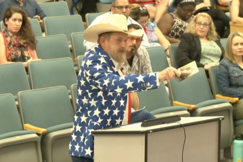 Eric Wilson (above), a life-long resident of Seminole County, cited the Declaration of Independence to argue against the mask policy.