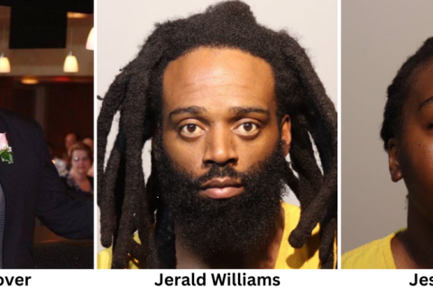 Jerald Williams (center) and Jessica Perry (right) have been charged in connection with the 2011 death of Harry Hoover (left).