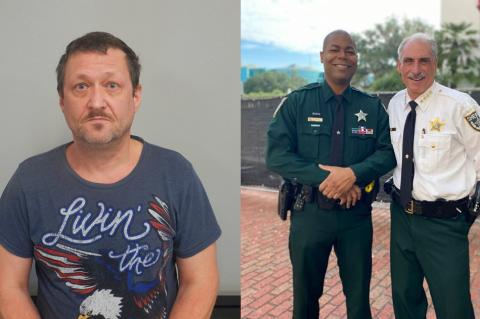 Jason E. Senseman (left) was arrested this week in Pennsylvania after he mad threats to kill Volusia County Deputy Royce James (middle) who is pictured with Sheriff Mike Chitwood.