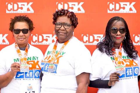 Members of the Pearlie Mae Ford Community Service Club of Sanford, Inc., participated in the 2019 Inaugural Midway Community Day 5K and plan to participate in the 2020 event. Pictured, L-R: Sqretta Ross, Lexie Owens, Grace Stevens, Inez Ford, Gail Ford McQueen