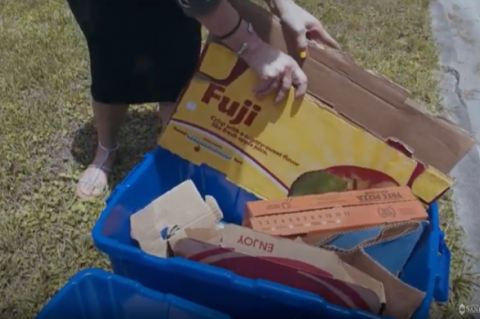 A screen shot from the city’s video showing how residents can properly discard of their recycling. 