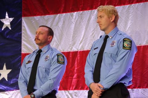Firefighter/Paramedic Thomas Blum (left), Firefighter/Paramedic Chris Schinner being honored at the breakfast.