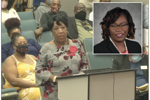 Many members of the public spoke during Monday’s school board meeting. Ultimately Serita Beamon (Above, right) was chosen in a 3-2 vote. 