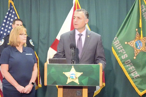 Jessica Ackerman’s mother, Nancy, (left) with Sheriff Dennis Lemma (right) during Wednesday’s press conference. 