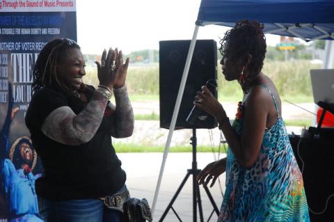 Shantell Williams with Singer Mzuri Moyo Aimbaye during her send-off party at Seminole Harley-Davidson.