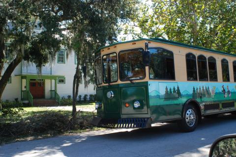 The new free trolley stops at the Hopper Academy in Historic Georgetown during its inaugural trip this week.