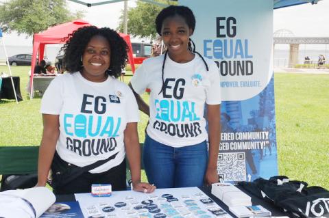 Jasmine Burney-Clark, left, founder of Equal Ground Education Fund, was on hand at the Sanford Juneteenth event Saturday afternoon in Fort Mellon Park along with Nicole Benton, Seminole County organizer for the group.