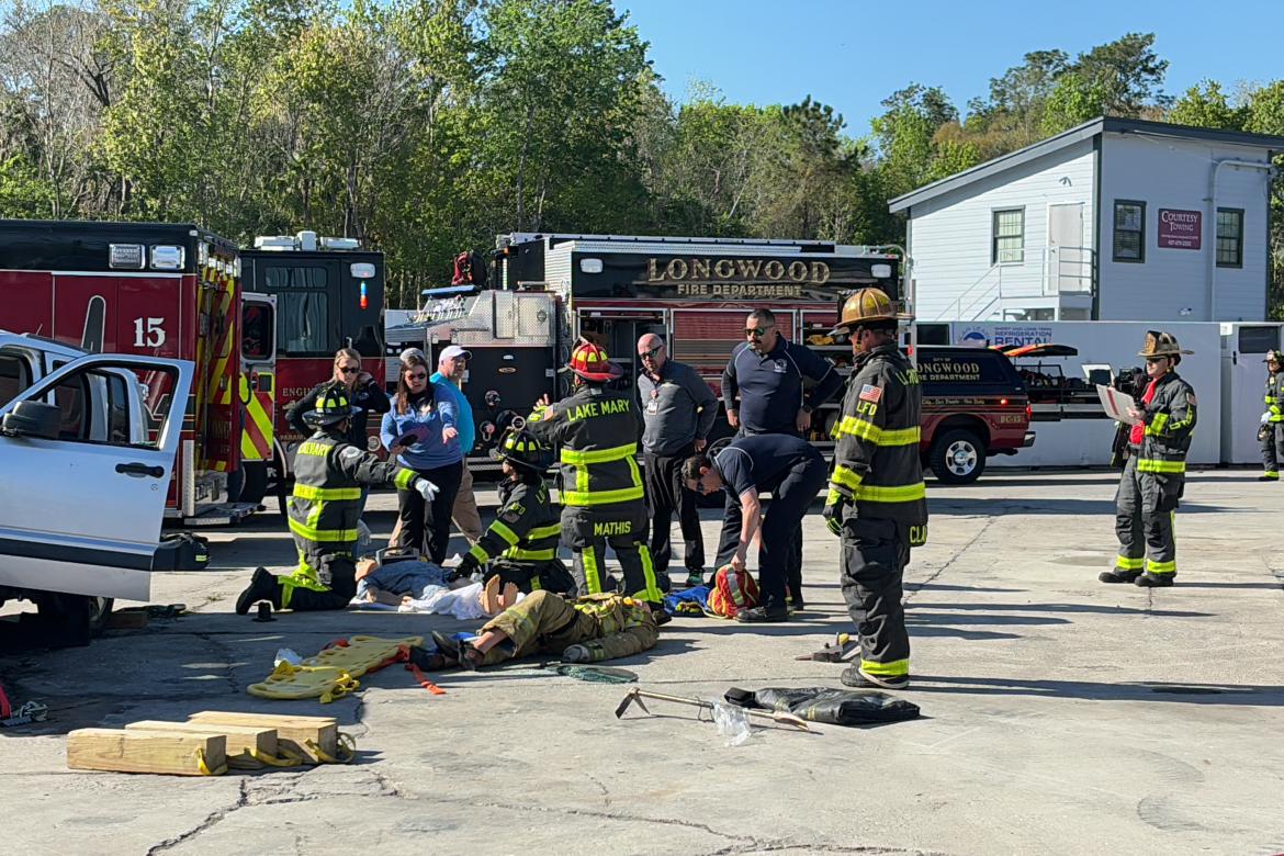Key participants in the exercise (above) included Orlando Health, Longwood Fire Department, Seminole County Fire Department, and various Seminole County Municipal Fire Departments.
